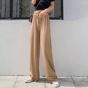 Women's Pants Women Ice Silk Wide Leg Thin Breathable Cool Sweatpants High Waist Casual Female Drawstring Loose Straight Trousers