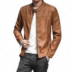 men's Pu Leather Stand Collar Jacket Fi Casual Zipper Male Coats Windbreakers Slim Fit O-Neck Motorcycle Jaket KK3127 g3Sy#