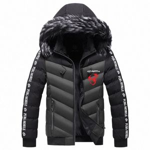 2021new fur collar zip jacket windproof coat abarth logo print Winter men's hooded down cott jacket Warm parka coat Y0Hq#