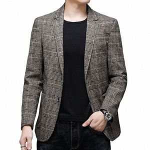 Nowy styl klasyczny klasyczny marka Casual Fi Slim Fit Men Suits Tweed Kurtka Busin Plaid Blazer Coats Męskie Ubrania B9SS#