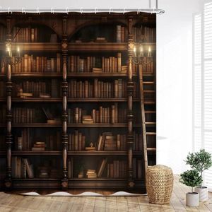 Shower Curtains Library Curtain Vintage Books On Summer Vacation Attic Magic Candle Lights Ladder Print Bathroom Decor With Hooks