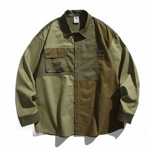 Spring Coats Fi Color Blocking Shirts Spring American Patchwork Mens Shirts Butts Men Autumn Shirt For Men Clothing Tops T7KL#