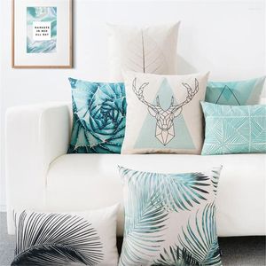 Kudde Green Plant Tree Leaf Geometric Printed Throw Cover Case Square Pillow Case Lumbar For Sofa Office Chair