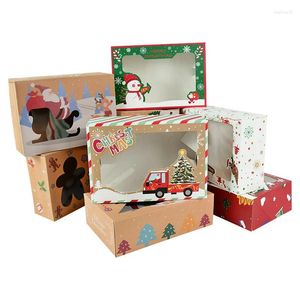 Gift Wrap 4Pcs/set Christmas Kraft Paper Box Clear Window Candy Cookie Treats Wrapping Boxes Party Year Decoration