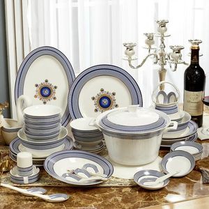 Servis uppsättningar Bone China Tabelleriset Set Jingdezhen Ceramic Light Luxury European Dish Gift