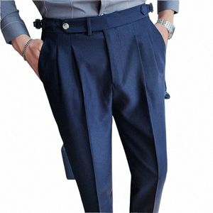 Высокое качество Мужские брюки с высокой талией Fi All Match Straight Slim Fit Dr Pants Формальная свадьба Социальная вечеринка Мужские брюки d9Um #