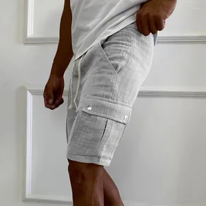 Männer Shorts 2024 Solide Mittlere Taille Kordelzug Sommer Mode Männlichen Jogginghose Trendy Taschen Nähen Casual Hosen Streetwear