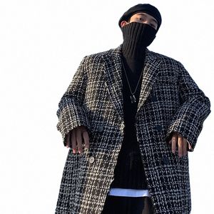 Koreanischer Stil Trend Plaid Blazer Männer Freizeit Lose Anzug Jacken Männlich Paar Streetwear Herbst Allgleiches Anzug-Tops Schwarz / Weiß y9Ge #