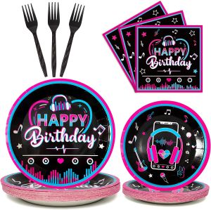 Prodotti Musica Tik Party Decorazioni per feste a tema Banner a palloncino per bambini Come la musica Cake Topper Forniture per feste di compleanno Piatti di carta Bicchieri