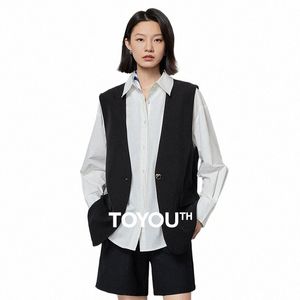 Toyouth Women Sleevel Blazer Steps 2024 Spring One One Butt Lg Jacket Outwears Elegant Solid Offic