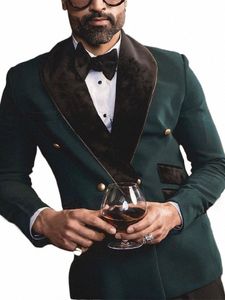 costume Homme Men' s Suit 2 Pieces Green Blazer Black Pants One Butt Veet Sheer Lapel Fi Busin Modern Wedding Groom d9yO#