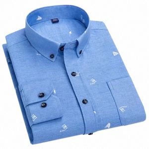 Nya Cott Oxford -skjortor för man lyxig randig blommig tryckt LG -hylsa kausaltröjor FI Spring Men's Elegant Clothing T6UR#