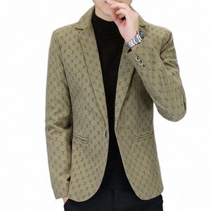 Brand wydrukowana męska kurtka menu Wysokiej jakości Khaki szary czarny busin Casual Man Ubranie 2023 Fi Slim Fit Male Blazer Coat C9QH#