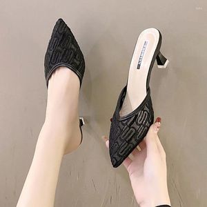 Pantofole Maglia Donne Sexy Ciabatte Scarpe Tacchi Alti 2024 Estate Sandali Punta A Punta Vestito Da Moda Slingback Pompe Infradito Femme Presentazioni Aziende Produttrici Giochi