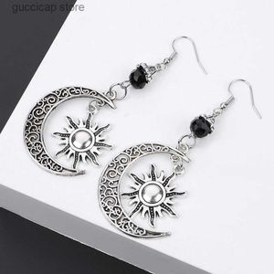 Charm Gothic Dark Style Moon Sun Pentagram Earrings Ocult Crescent Wicca Witch Dangle Earrings for Women Handmade Goth Jewelry Gift Y240328