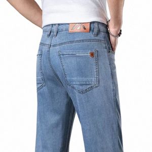 Мужские джинсы Busin Elastic Wed Весна Лето и лето Ультратонкие дышащие брюки из лиоцелла с прямыми штанинами светлого цвета 81N9 #
