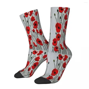 Men's Socks Red Poppies Embroidery Flowers Male Mens Women Summer Stockings Hip Hop
