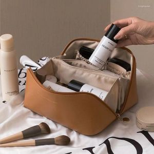 Sacos de armazenamento Bolsa cosmética maior de higiene pessoal de viagem bolsa portátil acolchoada de couro PU