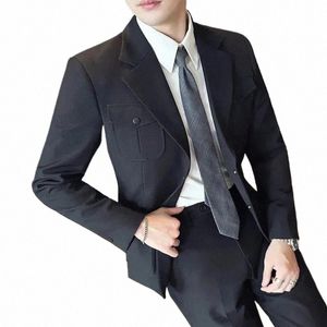 Solid Color Formal Suits For Men Single Breasted Notch Lapel Regelbunden längd Smart Casual Office Full Set 2 -stycksjacka byxor K0D5#