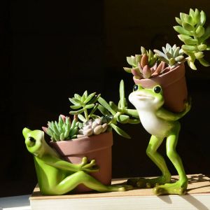 Skulpturer Kreativa grodor Succulents Flower Pot Rural Frog Staty för Jardin Yard Lawn Home Desk Garden Store Decorative Decor Prydament