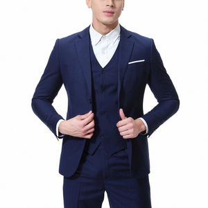 3-stycken Men's Wedding Suit Fi Men's Slim Solid Color Bekväm businkontor Set xxs-4xl Costume Homme W65o#