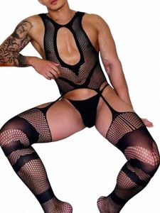 Biancheria intima da uomo Calze per il corpo Uomo Calze a rete Teddy Body con apertura sul cavallo Lingerie Maschile Erotico Porno Club Abbigliamento da notte 705M #