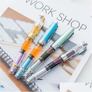 Fountain Pens Toptan 8 Renk Satış Promosyonu Wingsung 3008 Şeffaf Kalem Güzel Öğrenciler Ofis Kırtasiyesi 0.5mm NIB yazma Piston Dhwne