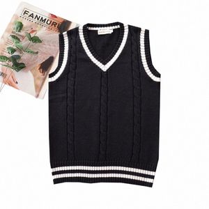 men's Golf Vest V-Neck 100%cott Striped Sleevel Sweater Thick Clothes Autumn Preppy Style Vest Knitted Casual Male Sweaters 86FU#