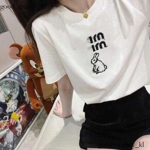 Miu Fashion Mui Mui T-Shirt Damen, hochwertige Baumwolle, Rundhals-T-Shirt, Stickerei, vielseitig, lässig, kurzärmelig, T-Shirt, Damen, Sommerkleidung, 527