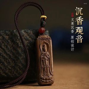 Pingentes autênticos agarwood guanyin bodhisattva de madeira dupla face buda marca masculino e feminino high-end sorte pingente colar