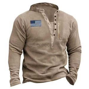 Herrtröjor tröjor Spring Autumn Mens Tactical Combat Top Military Uniform Solid Color Button Sweatsit Army Style Clothes Henrys Collar Sweater 24328