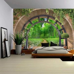 Tapeçarias em forma de arco porta jardim paisagem tapeçaria arte da parede grande mural decoração cortinas casa quarto sala de estar