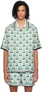 24SS Casablanca Sets Silk Cuban Fllar Designer Men Shirty Green Heart Shorts Casablanc