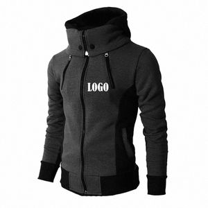 Anpassad logotyp FI Herrens dragkedja av hög kvalitet fleece hoodies jacka hösten vinter manlig casual tjock huva päls m9in#