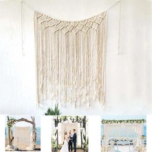 Tapeçarias 2 tamanho mão tecido tapeçaria boêmio macrame parede pendurado janela porta cortinas casamento fundo decoração de casa