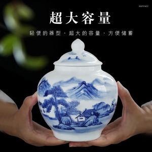 Teaware Sets Hand-Painted Landscape Tea Jar Ceramic Large Moisture-Proof Sealed Blue And White Porcelain Waking Up Storage