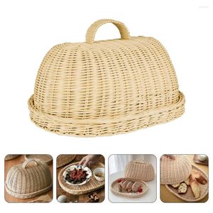 Set di stoviglie Coperchio a cupola intrecciata Tenere fuori insetti e piatto di piastre di stoccaggio del vassoio con manici per frutta per torta di pane