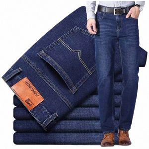 2023 Новые мужские джинсы Busin Style Slim fit Прямые джинсы Fi Classic Black Blue Мужские эластичные повседневные джинсовые брюки Plus Size28-40 p0Jk#