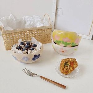 Skålar oregelbundna hand klämda blomma skål keramiska sallad förvaring container bake frukt retro dekoration bordsartiklar