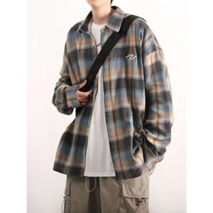 Contrast Plaid Shirt, Men's Long Sleeved Autumn Style High Street Trendy Brand Ruffian Handsome Loose Bf Casual Jacket