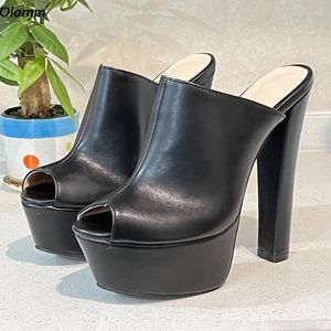 Scarpe eleganti Olomm Sandali con plateau e plateau da donna Pantofole Tacchi a blocco solidi Punta aperta Pretty Black Party Ladies Taglia 35-47