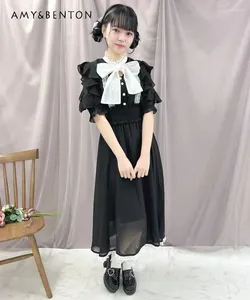 Festklänningar japanska Rojita Mine Elegant Dress for Girls High midje Bow Tie Midjet-tätt Long Female A Lolita Lolita