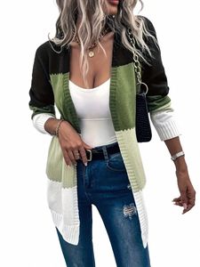 Kvinnors färgblock Cardigan - Stylish LG Sleeve tröja för höst- och vinter S2MQ#