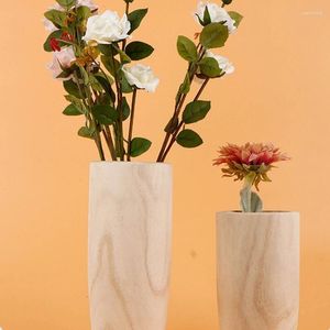 Vases Modern Wooden Vase Retro Rustic Flower Pot Bottle For Dried Floral Plants Holder Container Home Bedroom Living Room