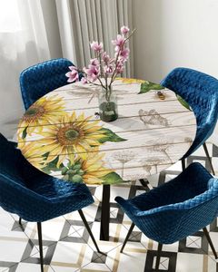 Tovaglia Idilliaca Girasole Ape Libellula Farfalla Tovaglia rotonda Copertura elastica Accessorio decorativo da pranzo impermeabile