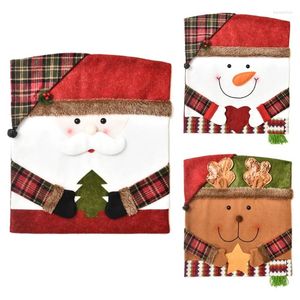 Chair Covers Christmas Back Cover Cartoon Santa Snowman Reindeer For Seat Slipcover Xmas Cap Kitchen Dining Room Dec
