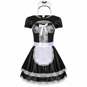 Sexy Lace Maid Uniform Apertado Roupa Interior de cintura alta Coelho Saia Carnaval Party Stage Show Fancy Dr Lolita Black Women Suit A1nj #