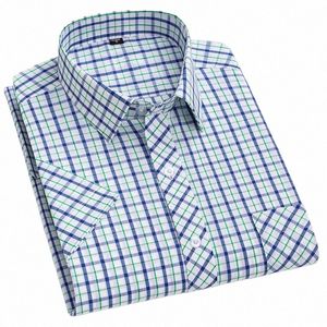 man' Shirt Spring Summer Short Sleeve 100% Pure Cott Plaid Cool Checkered Shirts Men Busin Casual with Pocket Leisure S-4XL c8ZJ#