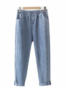 Plus Size Jeans da donna Elastico a vita alta Stretch Primavera Estate Jeans stretch in denim Pantaloni sottili con fondo risvoltato 4XL 21aX #