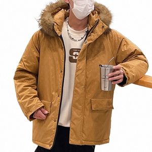 Zimowa kurtka ładunkowa mężczyźni luksusowa marka wiatroodporna swobodna gęstość ciepła futra kołnierza z kapturem wyściełana parka męska luźna płaszcz i11u#